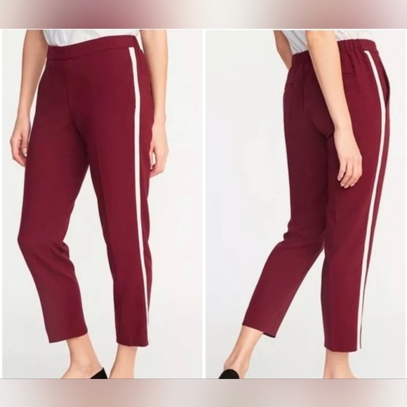 Old Navy Pants - Old Navy Maroon Side-Stripe Trouser Pants